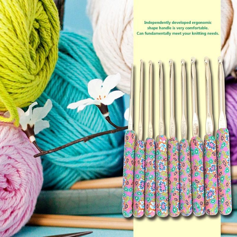 Floral Crochet Hook Set with Ceramic Handle - 9pcs