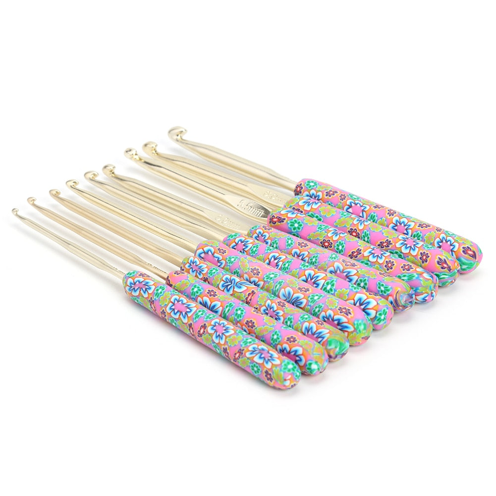 Floral Crochet Hook Set with Ceramic Handle - 9pcs