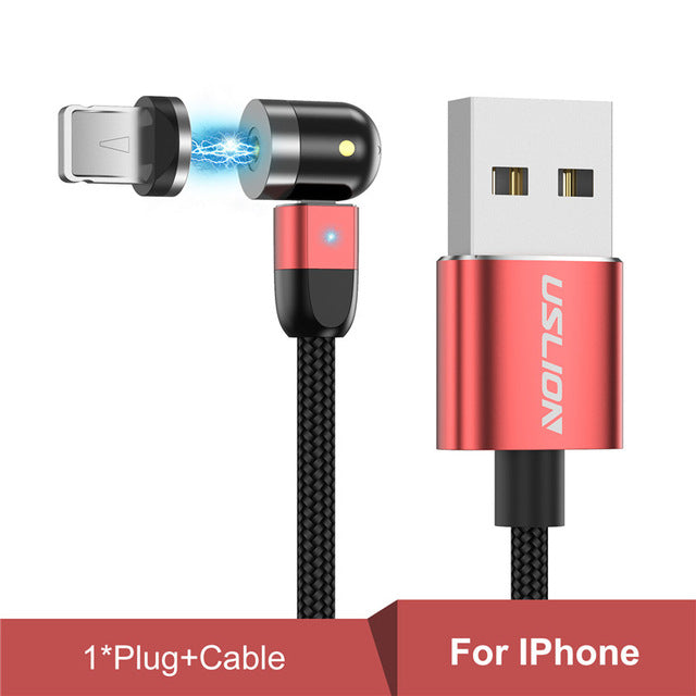 USLION 540 Degree Rotate Magnetic Cable For iPhone, Micro USB & Type C