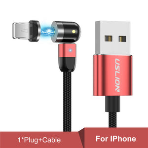 USLION 540 Degree Rotate Magnetic Cable For iPhone, Micro USB & Type C