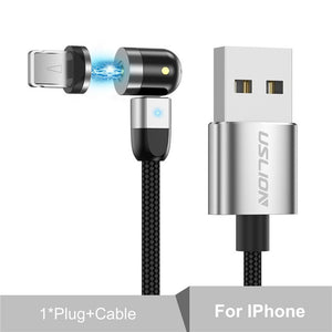 USLION 540 Degree Rotate Magnetic Cable For iPhone, Micro USB & Type C