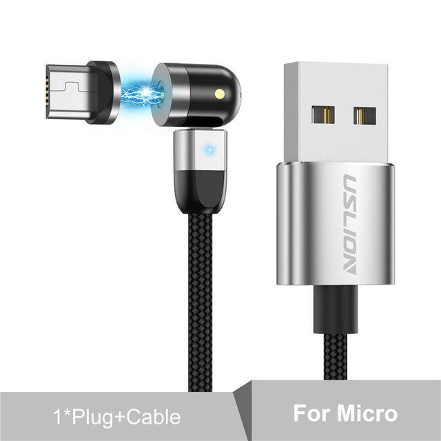 USLION 540 Degree Rotate Magnetic Cable For iPhone, Micro USB & Type C