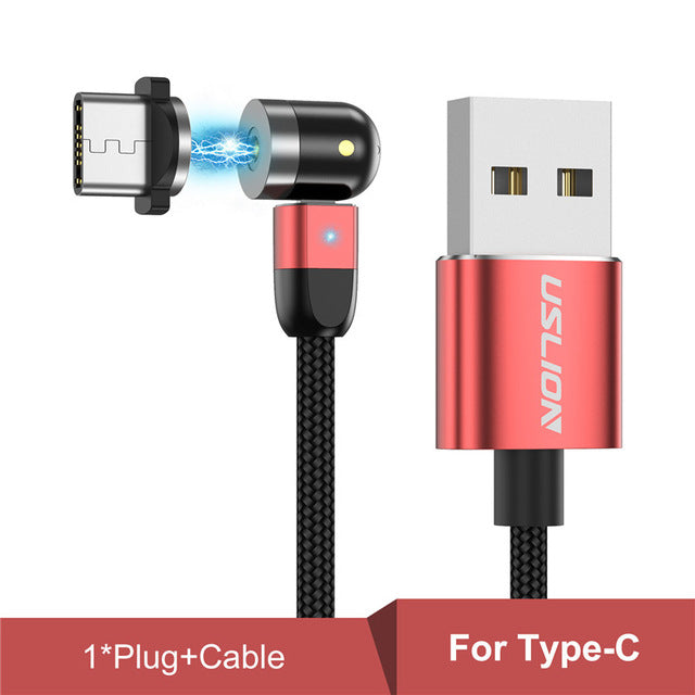 USLION 540 Degree Rotate Magnetic Cable For iPhone, Micro USB & Type C