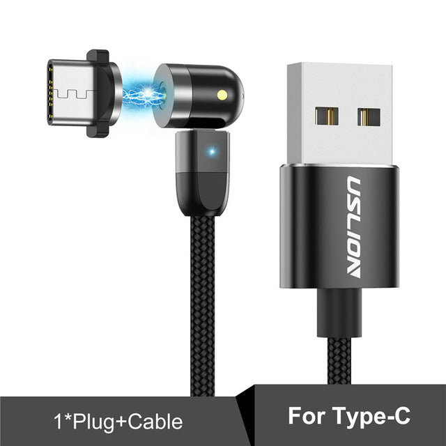 USLION 540 Degree Rotate Magnetic Cable For iPhone, Micro USB & Type C