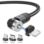 USLION 540 Degree Rotate Magnetic Cable For iPhone, Micro USB & Type C