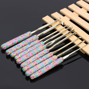 Floral Crochet Hook Set with Ceramic Handle - 9pcs