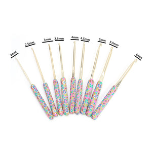 Floral Crochet Hook Set with Ceramic Handle - 9pcs